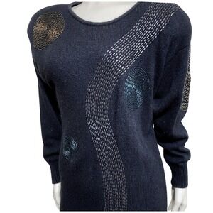 VTG I.B. Diffusion SILK ANGORA Beaded Sweater Dress P Black Midi Bodycon 80s